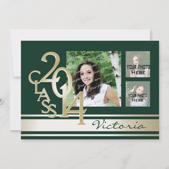 Invitación Banda de Varsity Tri Photo Green y Gold (Anverso)