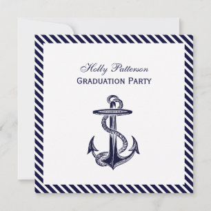 Invitación Banda náutica Navy Diag Stripe 2SQ Graduación