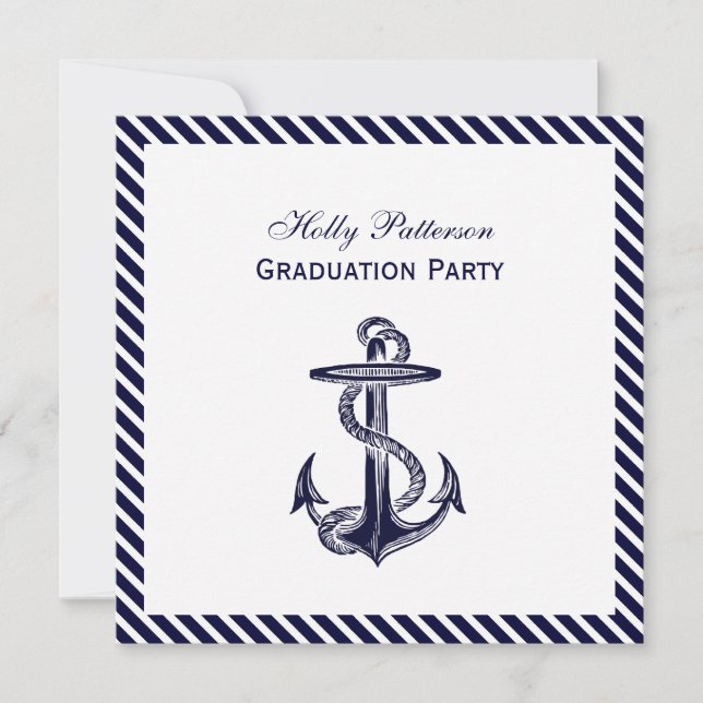 Invitación Banda náutica Navy Diag Stripe 2SQ Graduación (Anverso)
