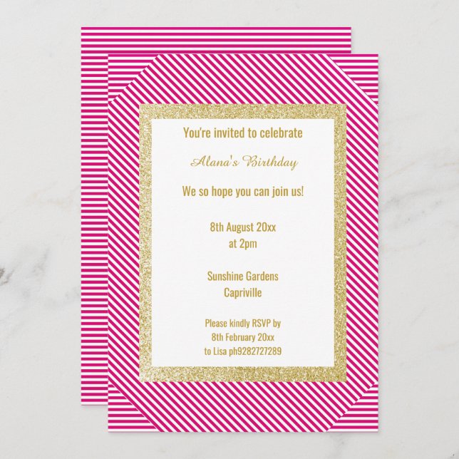 Invitación Banda rosa blanca Oro Moderno Todo Occassion (Anverso / Reverso)