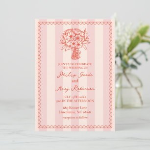 Invitación Banda rosa Bouquet Scallopic Tropical