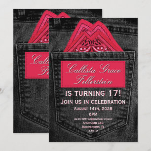 Invitación Bandana rosa en bolsillo de jeans de mezclilla neg