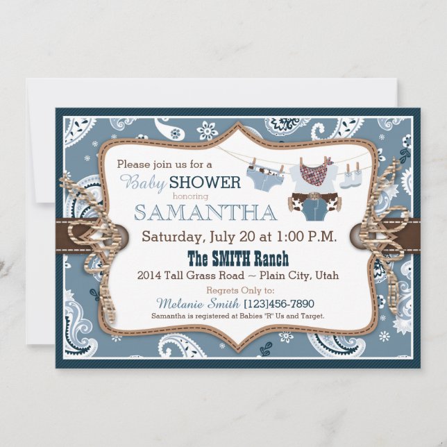 Invitación Bandanna Print Cowboy Baby Shower (Anverso)