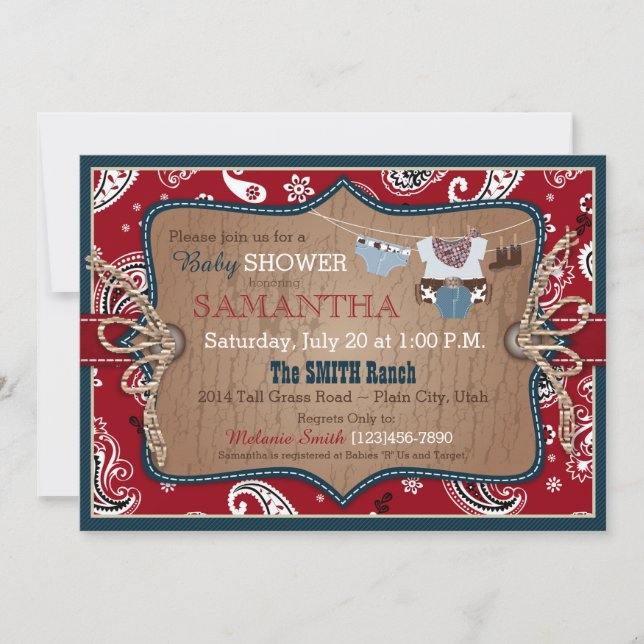Invitación Bandanna Print Cowboy Baby Shower (Anverso)