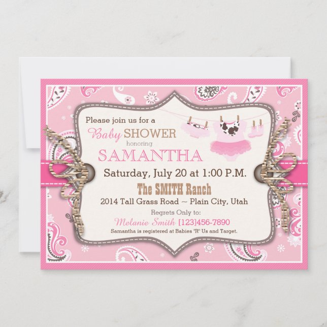 Invitación Bandanna Print Cowgirl Baby Shower (Anverso)