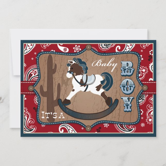 Invitación Bandanna Print & Rocling Horse Cowboy Baby Shower (Anverso)