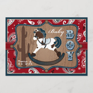 Invitación Bandanna Print & Rocling Horse Cowboy Baby Shower