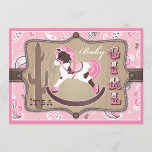 Invitación Bandanna Print & Rocling Horse Cowgirl Baby Shower