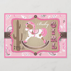 Invitación Bandanna Print & Rocling Horse Cowgirl Baby Shower