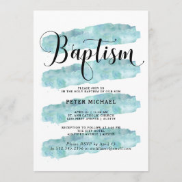 Invitación Bandas abstractas azules| Bautismo acuarela