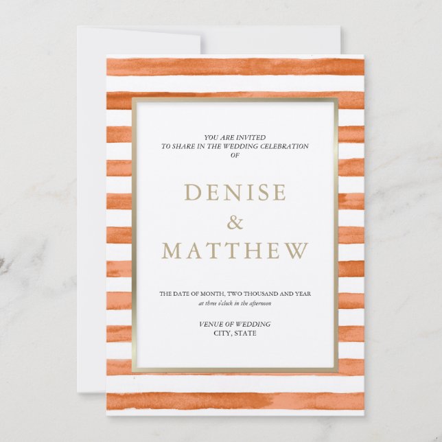 Invitación Bandas acuáticas de Cantaloupe y letras de oro (Anverso)