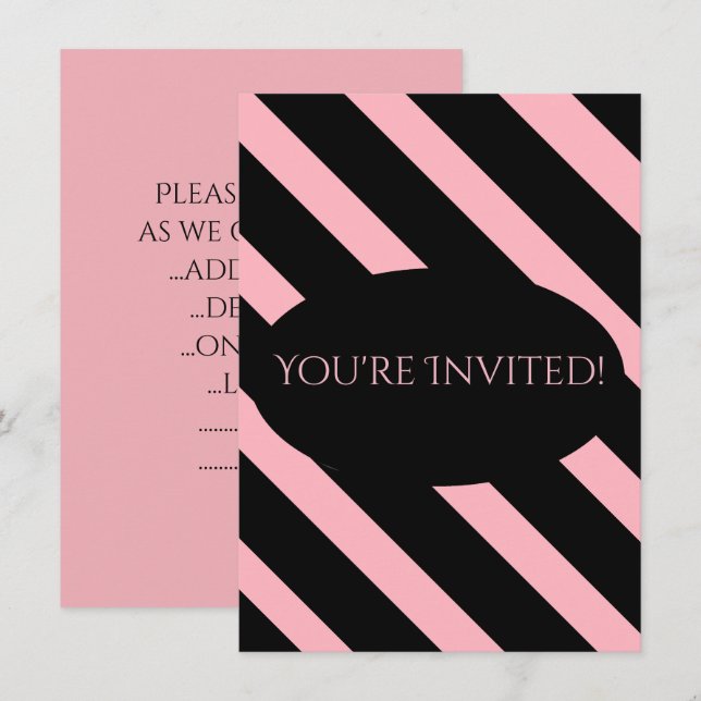 Invitación Bandas anchas rosas y negras de estilo (Anverso / Reverso)