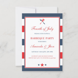 Invitación Bandas azules blancas rojas patrióticas 4 de julio