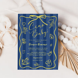 Invitación Bandas azules Ciao Baby Shower con temas italianos