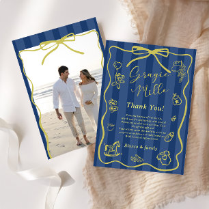 Invitación Bandas azules Ciao Baby Shower con temas italianos