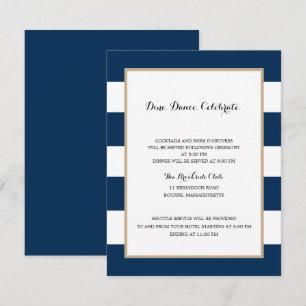 Invitación Bandas azules de la marina y oro   Recepción