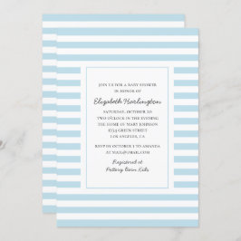 Invitación Bandas azules. Ducha de bebé de rayas modernas