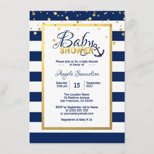 Invitación Bandas blancas azules de la Marina de Oro Náutica
