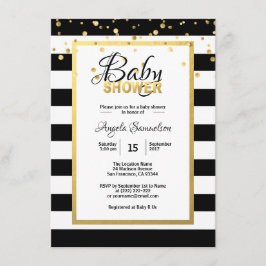Invitación Bandas blancas negras doradas modernas Baby Shower