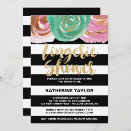 Invitación Bandas blancas negras y ducha de lencería de texto