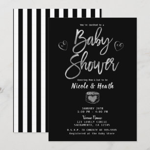 Invitación Bandas blancas rusas y Baby Shower plateado   
