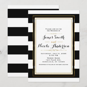 Invitación Bandas blancas y negras Moda de oro elegante Boda