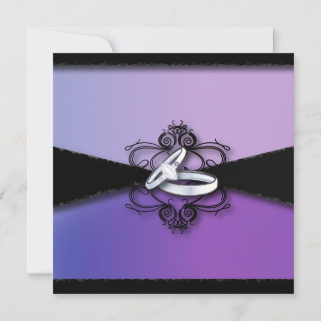 Invitación bandas de boda elegantes boda púrpura y negro (Anverso)