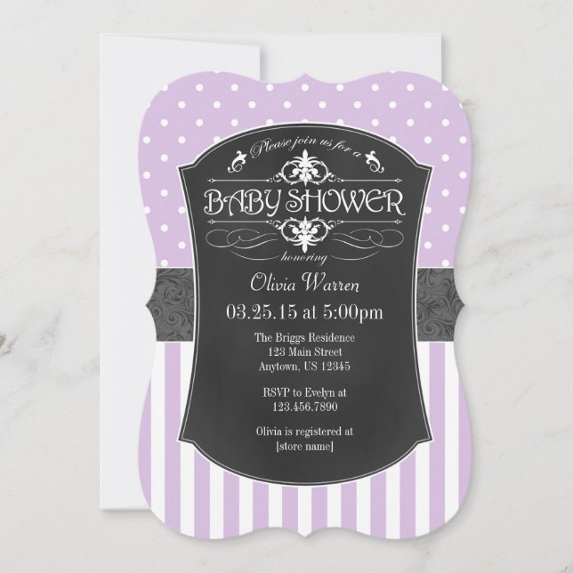 Invitación Bandas de cartón gris de lavanda Baby Shower (Anverso)