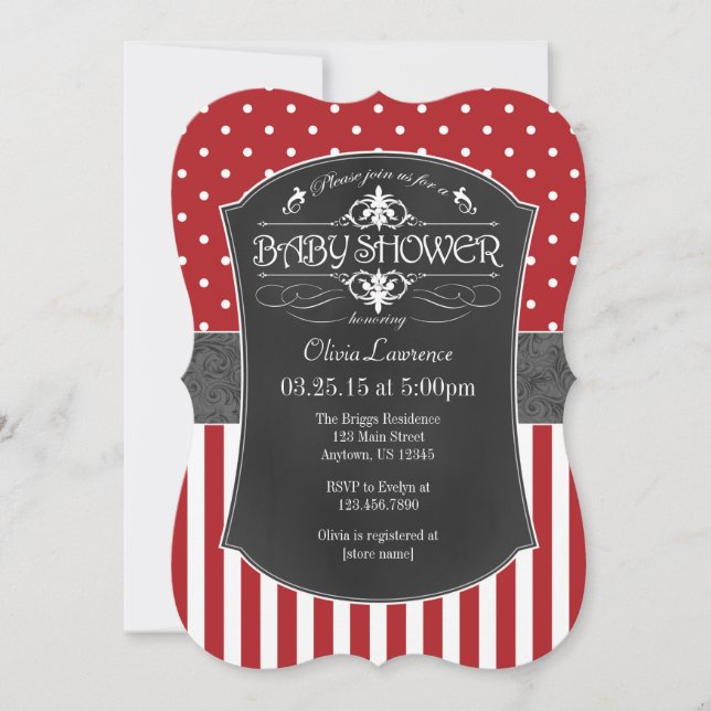 Invitación Bandas de cartón gris rojo invitan a Baby Shower (Anverso)