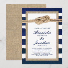 Invitación Bandas de la Marina Nautical Knot Burlap y Waterco