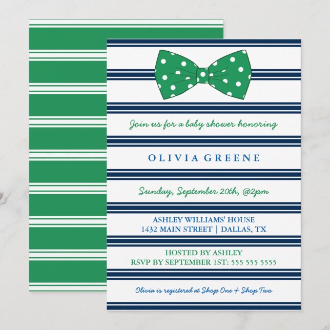 Invitación Bandas de la marina y polka de punto| Baby Shower (Anverso / Reverso)