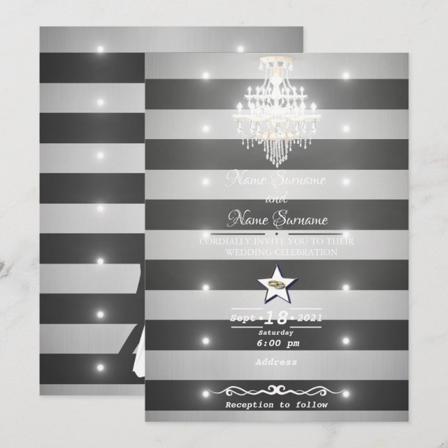 Invitación Bandas de negro y plata (Anverso / Reverso)