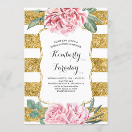 Invitación Bandas de oro Floral Vintage White Bridal Shower