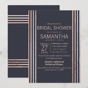 Invitación Bandas de oro Rosa y ducha marital azul