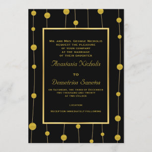Invitación Bandas de Relieve metalizado negro, dorado y boda 
