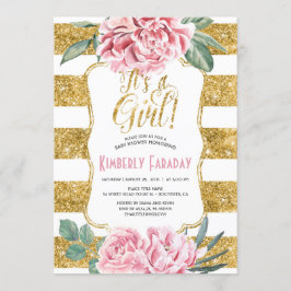 Invitación Bandas doradas Floral Vintage Baby Shower