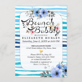 Invitación Bandas Florales Azules Ducha de novia Brunch & Bub