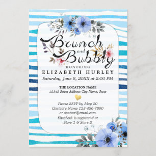 Invitación Bandas Florales Azules Ducha de novia Brunch & Bub
