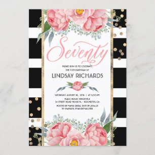 Invitación Bandas florales Decoración moderna de oro 70 Fiest