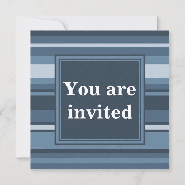 Invitación Bandas grises y azules de monograma (Anverso)