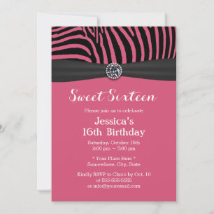 Invitación Bandas modernas de cebra rosada Black Ribbon Sweet