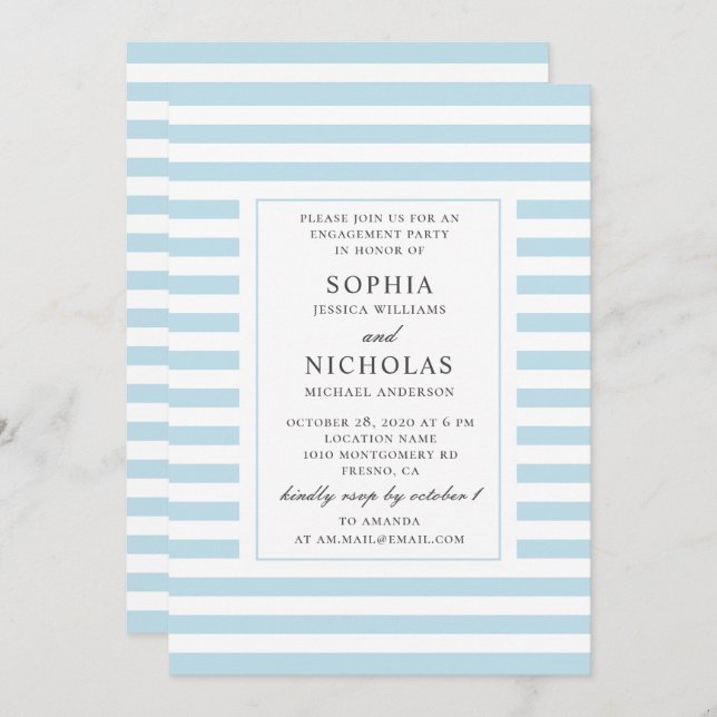 Invitación Bandas náuticas azules. Partida de compromiso a ra (Anverso / Reverso)