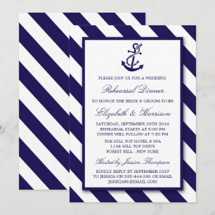 Invitación Bandas Náuticas Naval Anclaje Azul Ensayo Cena