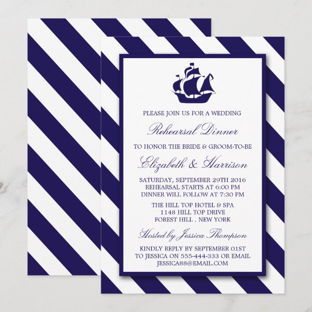 Invitación Bandas Náuticas Naval Buque Azul Ensayo Cena (Anverso / Reverso)