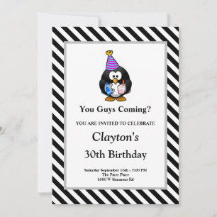 Invitación Bandas negras/blancas enmarcadas en divertida fies