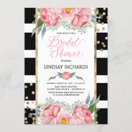 Invitación Bandas negras doradas y ducha de novia floral rosa