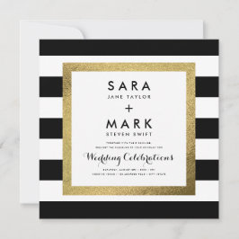 Invitación Bandas negras y blancas con Boda de Relieve metali