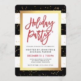 Invitación Bandas negras y blancas con oro | Fiesta de vacaci