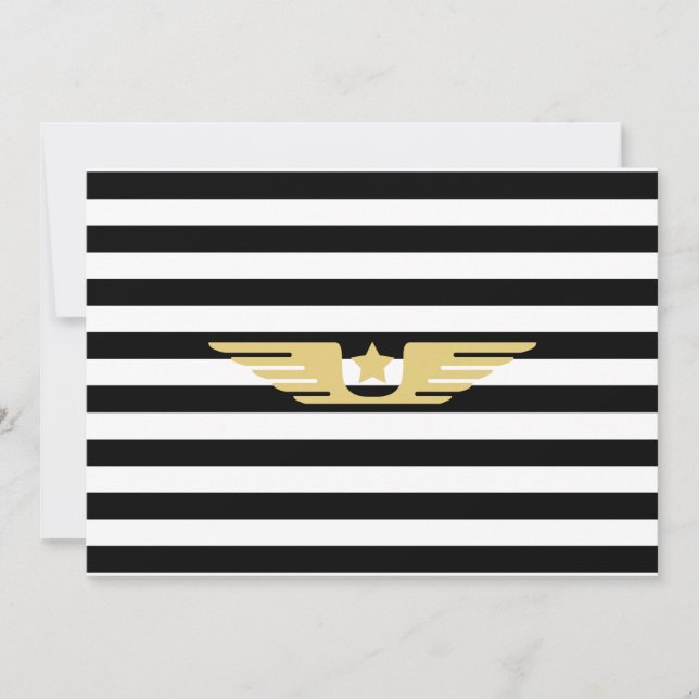 Invitación Bandas negras y blancas y alas de pilotos y estrel (Anverso)