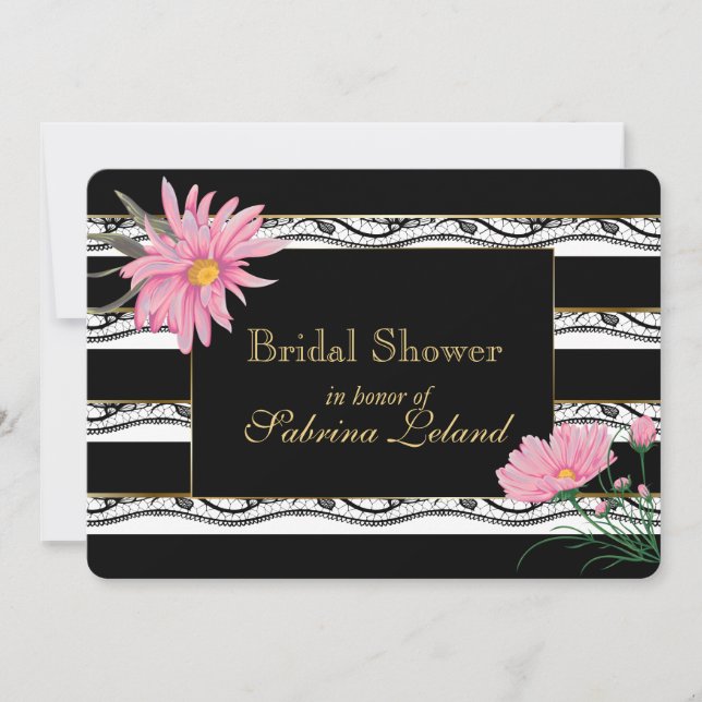 Invitación Bandas negras y ducha de novia floral rosa de enca (Anverso)